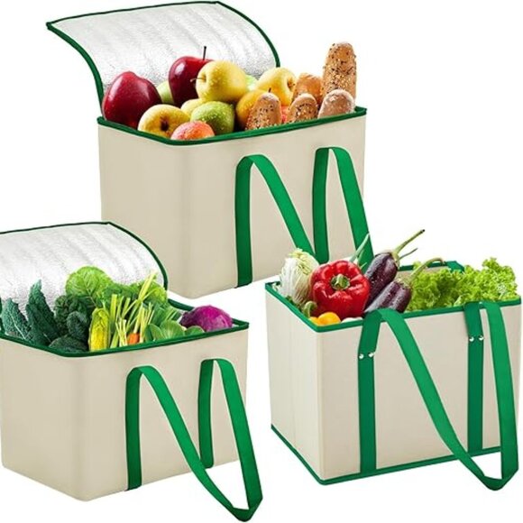 DAREKUKU Other - 3Pack Reusable Grocery Bags w/ Reinforced Bottom & Handles(1-Tote + 2-Insulated)